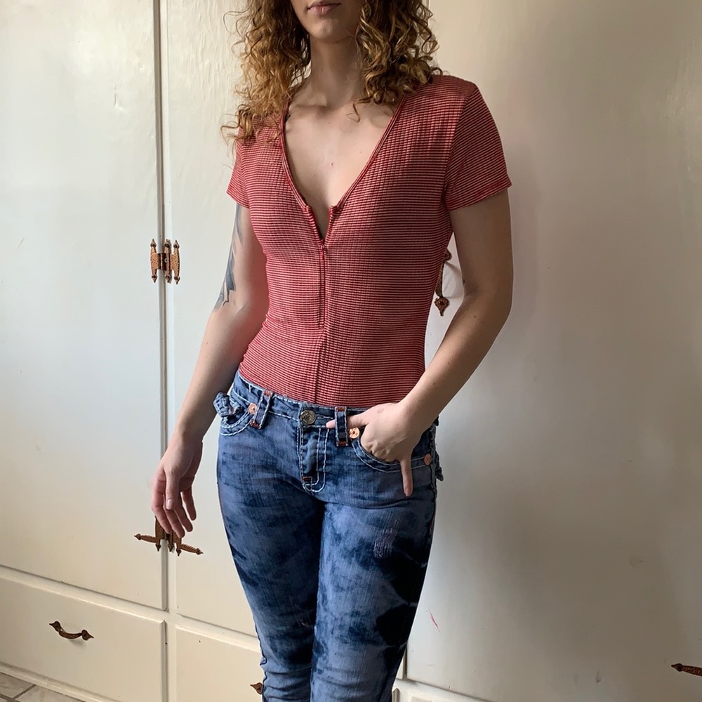 Red stripped bodysuit